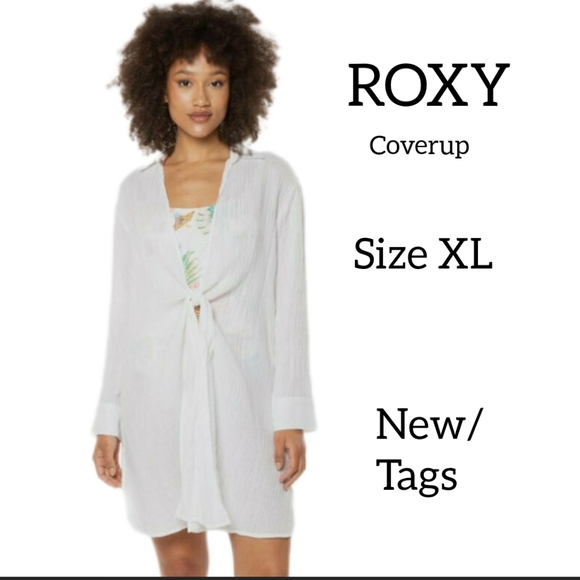 ROXY WHITE COVERUP LONG SLEEVES SIZE XL NEW WITH TAGS 100% COTTON - Picture 1 of 17